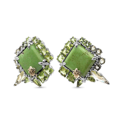 One of a Kind Lemon Quartz Facet Peridot Green Turquoise Earring in Sterling Silver with 18K Gold Adam