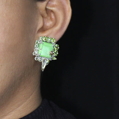 One of a Kind Lemon Quartz Facet Peridot Green Turquoise Earring in Sterling Silver with 18K Gold Adam