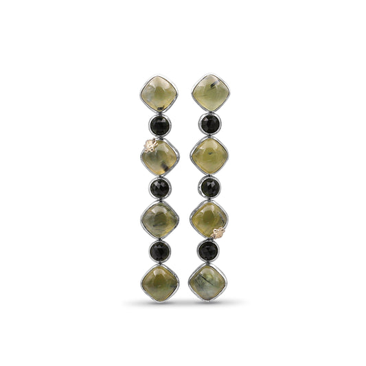 One of a Kind Rutilated Pyrite and Facet Green Tourmaline Earring in Sterling Silver with 18K Gold Adam