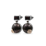 One of a Kind Garnet Brown Mabe Pearl and Diamond 0.20ct Earring in Sterling Silver with 18K Gold Diamond Pave Adam