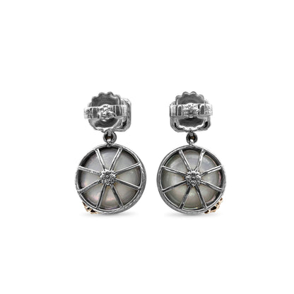 One of a Kind Garnet Brown Mabe Pearl and Diamond 0.20ct Earring in Sterling Silver with 18K Gold Diamond Pave Adam