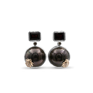 One of a Kind Garnet Brown Mabe Pearl and Diamond 0.20ct Earring in Sterling Silver with 18K Gold Diamond Pave Adam