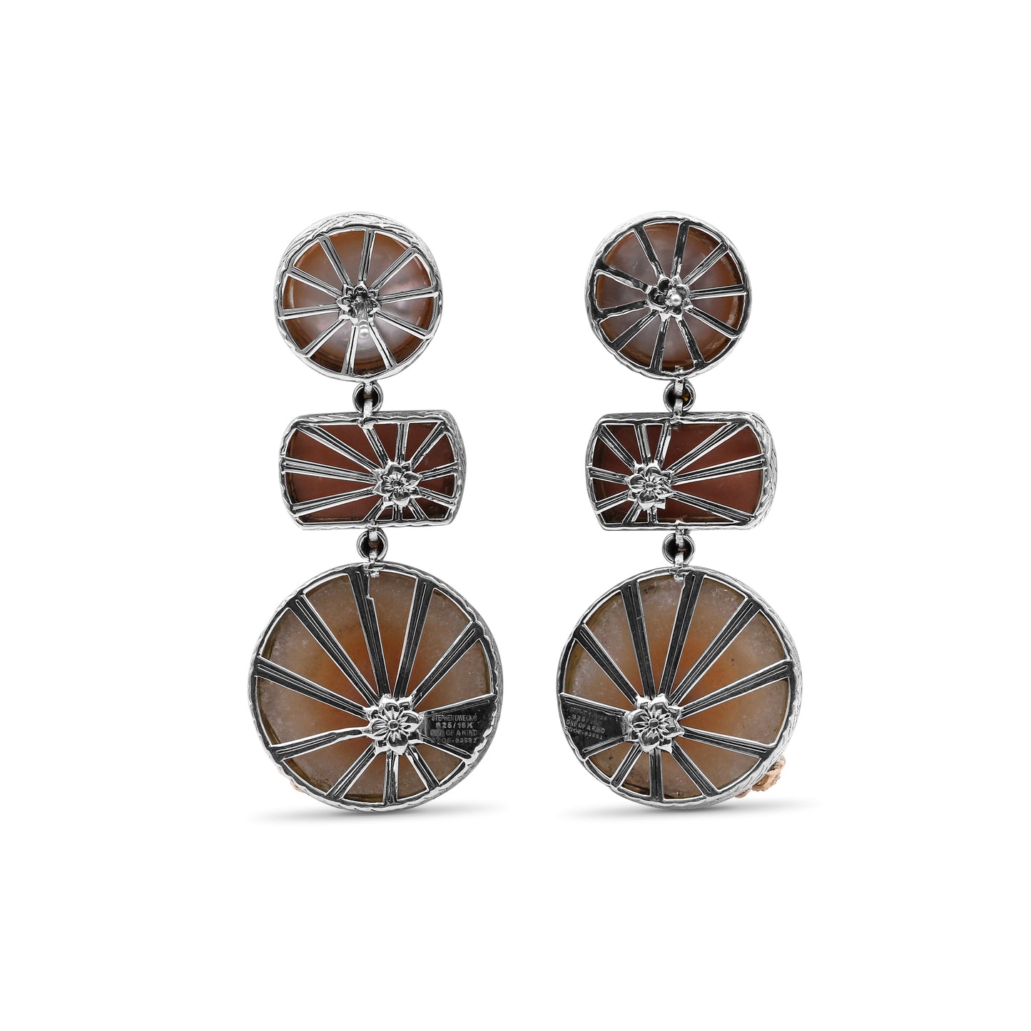 One of a Kind Hand Carved Natural Quartz Top Over Picasso Jasper Natural Quartz Top Over Picasso Jasper Peach mabe Pearl and Diamond 0.23ct Earring in Sterling Silver with 18K Gold Diamond Pave Adam