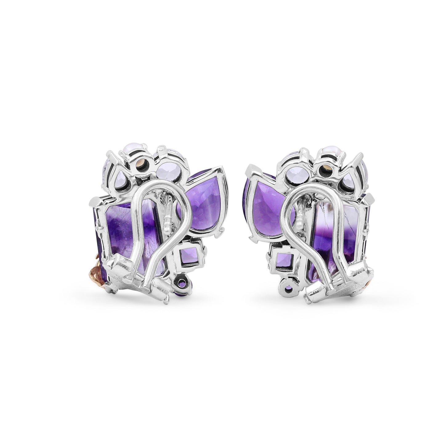 One of a Kind Bi-Color Amethyst Amethyst Natural Quartz and White Pearl Earring in Sterling Silver with 18K Gold Adam