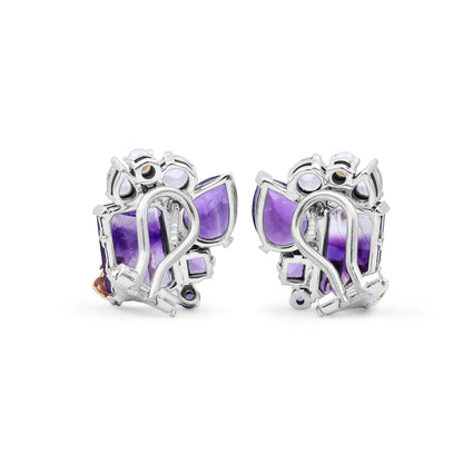 One of a Kind Bi-Color Amethyst Amethyst Natural Quartz and White Pearl Earring in Sterling Silver with 18K Gold Adam
