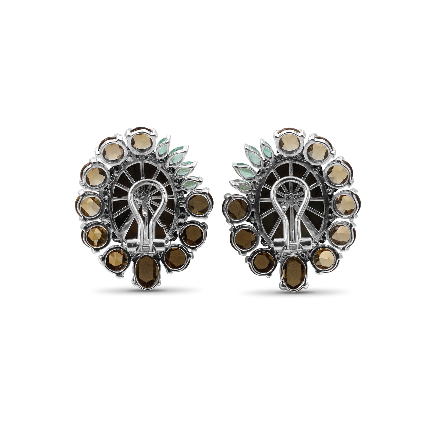 One of a Kind Cognac Quartz Emerald Smooth Olive Turquoise Earring in Sterling Silver with 18K Gold Adam