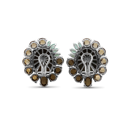 One of a Kind Cognac Quartz Emerald Smooth Olive Turquoise Earring in Sterling Silver with 18K Gold Adam