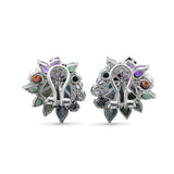 One of a Kind Swiss Blue Topaz Amethyst Facet Flat Back Blue Turquoise London Blue Topaz Natural Pearl Pastel Color Mosaic Facet Emerald and Diamond 0.04ct Earring in Sterling Silver with 18K Gold Adam