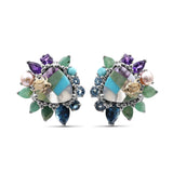 One of a Kind Swiss Blue Topaz Amethyst Facet Flat Back Blue Turquoise London Blue Topaz Natural Pearl Pastel Color Mosaic Facet Emerald and Diamond 0.04ct Earring in Sterling Silver with 18K Gold Adam