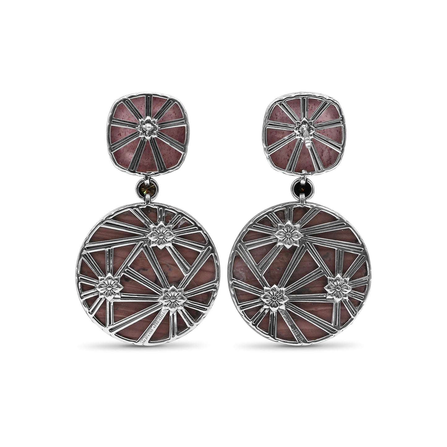One of a Kind Smooth Imperial jasper Smooth Strawberry Quartz and Diamond 0.20ct Earring in Sterling Silver with 18K Gold Adam