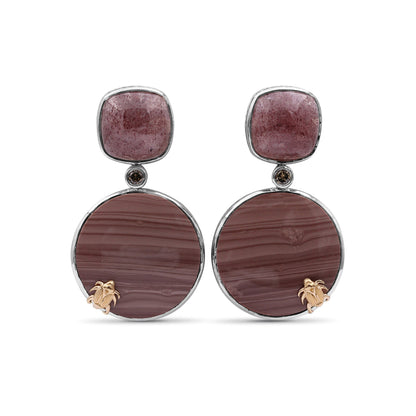 One of a Kind Smooth Imperial jasper Smooth Strawberry Quartz and Diamond 0.20ct Earring in Sterling Silver with 18K Gold Adam