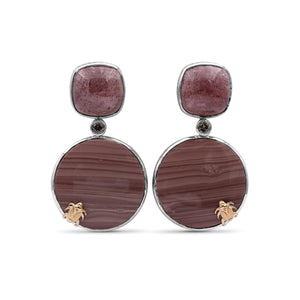 One of a Kind Smooth Imperial jasper Smooth Strawberry Quartz and Diamond 0.20ct Earring in Sterling Silver with 18K Gold Adam