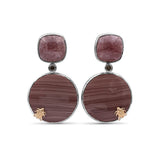 One of a Kind Smooth Imperial jasper Smooth Strawberry Quartz and Diamond 0.20ct Earring in Sterling Silver with 18K Gold Adam