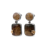 One of a Kind Smooth Bruneau Jasper Smooth Gold Hair Rutilated Quartz and Diamond 0.10ct Earring in Sterling Silver with 18K Gold Adam