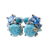 One of a Kind Blue Topaz Smooth Turquoise Hand Carved Turquoise Turquoise Swiss Blue Topaz and Diamond 0.18ct Earring in Sterling Silver with 18K Gold Adam