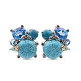One of a Kind Blue Topaz Smooth Turquoise Hand Carved Turquoise Turquoise Swiss Blue Topaz and Diamond 0.18ct Earring in Sterling Silver with 18K Gold Adam