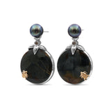 One of a Kind Green Pearl Green Ocean Jasper and Diamond 0.10ct Earring in Sterling Silver with 18K Gold Adam