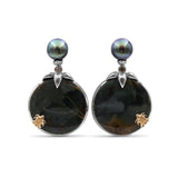 One of a Kind Green Pearl Green Ocean Jasper and Diamond 0.10ct Earring in Sterling Silver with 18K Gold Adam