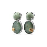 One of a Kind Top Facet Natural Quartz Over Green Turquoise and Smooth Green Turquoise Earring in Sterling Silver with 18K Gold Adam