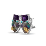 One of a Kind Turquoise Pastel Color Mosaic Amethyst Earring in Sterling Silver with 18K Gold Adam