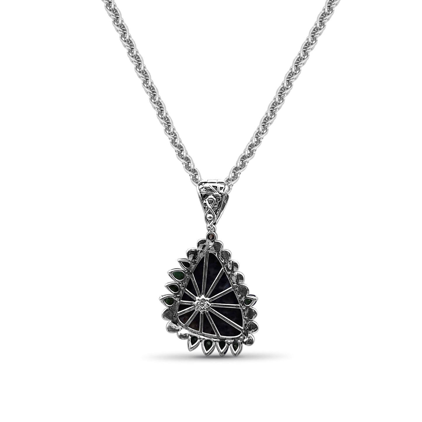 One of a Kind Drusy Emerald Small Seeds Silver Pearl and Diamonds 0.11ct Pendant in Sterling Silver with 18K Gold Adam