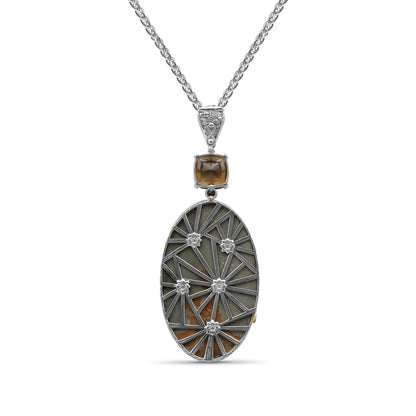 One of a Kind Smooth Yellow Green Jasper Facet Cognac Quartz and Diamond 0.17ct Pendant in Sterling Silver with 18K Gold Diamond Pave Adam
