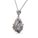 One of a Kind Natural Quartz White Pearl Grey Pearl Labradorite Smooth Phantom Quartz and Diamond 0.11ct Pendant in Sterling Silver with 18K Gold Diamond Pave Adam