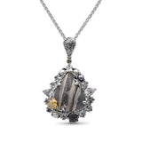 One of a Kind Natural Quartz White Pearl Grey Pearl Labradorite Smooth Phantom Quartz and Diamond 0.11ct Pendant in Sterling Silver with 18K Gold Diamond Pave Adam