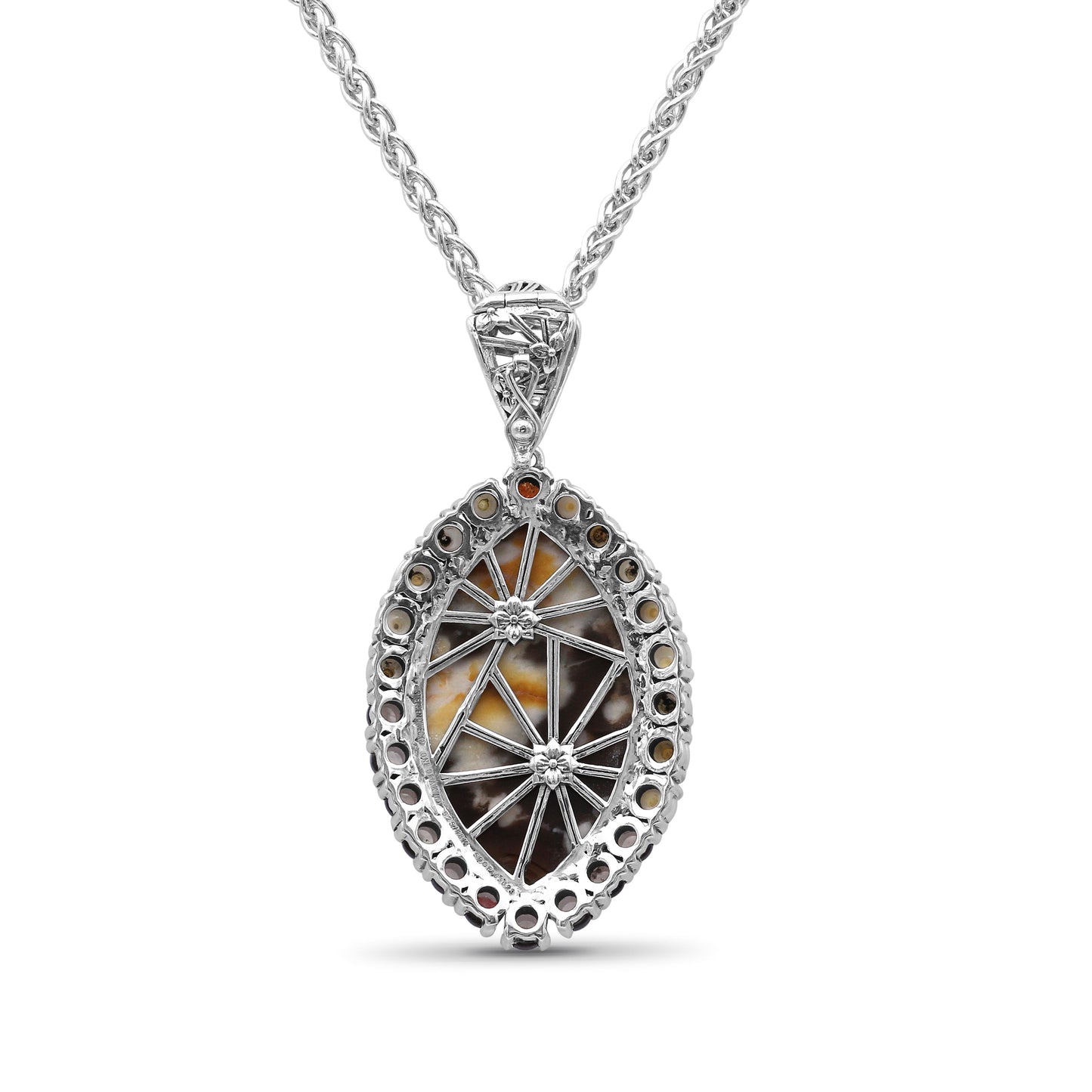 One of a Kind Smooth Peanut Wood Orange Sunstone Smooth Smoky Quartz White Pearl and Diamond 0.11ct Pendant in Sterling Silver with 18K Gold Diamond Pave Adam