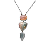 One of a Kind Smooth Sunset Jasper  Facet Top Flat Back Pink Chalcedony Facet Top Natural Quartz Top Over Green Agate and 0.28ct Diamond Pendant in Sterling Silver with 18K Gold Diamond Pave Adam