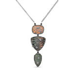 One of a Kind Smooth Sunset Jasper  Facet Top Flat Back Pink Chalcedony Facet Top Natural Quartz Top Over Green Agate and 0.28ct Diamond Pendant in Sterling Silver with 18K Gold Diamond Pave Adam
