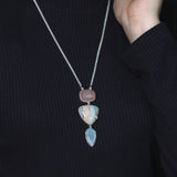 One of a Kind Smooth Sunset Jasper  Facet Top Flat Back Pink Chalcedony Facet Top Natural Quartz Top Over Green Agate and 0.28ct Diamond Pendant in Sterling Silver with 18K Gold Diamond Pave Adam