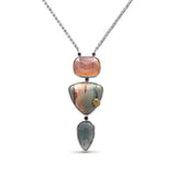 One of a Kind Smooth Sunset Jasper  Facet Top Flat Back Pink Chalcedony Facet Top Natural Quartz Top Over Green Agate and 0.28ct Diamond Pendant in Sterling Silver with 18K Gold Diamond Pave Adam