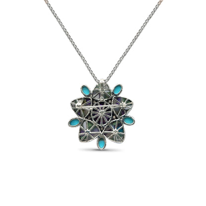 One of a Kind Pastel Color Mosaic Smooth Turquoise Facet Amethyst and Diamonds 0.10ct Pendant-Pin in Sterling Silver with 18K Gold Adam