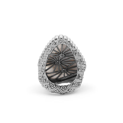 One of a Kind Platinum Valley Druzy 26ct and Champagne Diamond 0.55ct Ring in Sterling Silver with 18K Gold Adam