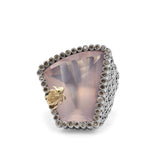 One of a Kind Rose Quartz 25.5ct and Champagne Diamond 0.55ct Ring in Sterling Silver with 18K Gold Adam