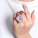 One of a Kind Rose Quartz 25.5ct and Champagne Diamond 0.55ct Ring in Sterling Silver with 18K Gold Adam