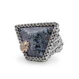 One of a Kind Moss Agate 22.2ct and Diamond 0.45ct Ring in Sterling Silver with 18K Diamond Pave Adam