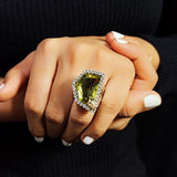 One of a Kind Lemon Citrine and Champagne Diamond 0.45ct Ring in Sterling Silver with 18K Gold Adam