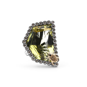 One of a Kind Lemon Citrine and Champagne Diamond 0.45ct Ring in Sterling Silver with 18K Gold Adam