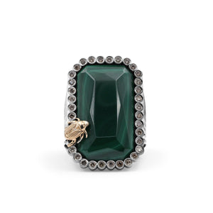 One of a Kind Malachite and Champagne Diamond 0.61ct Ring in Sterling Silver with 18K Gold Adam