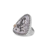 One of a Kind Platinum Valley Drusy and Champagne Diamond 0.55ct Ring in Sterling Silver with 18K Gold Adam