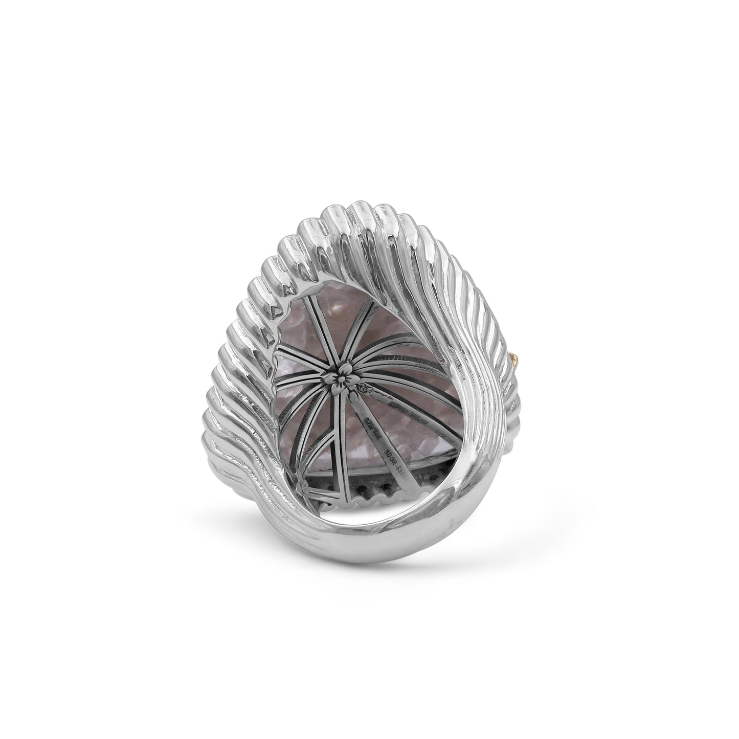 One of a Kind Platinum Valley Drusy and Champagne Diamond 0.55ct Ring in Sterling Silver with 18K Gold Adam