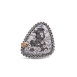One of a Kind Platinum Valley Drusy and Champagne Diamond 0.55ct Ring in Sterling Silver with 18K Gold Adam