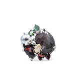 One of a Kind Orissa Garnet Green Tourmaline Green Pearl Emerald Facet Garnet Facet Flat back Red Moss Quartz  and Diamond 0.17ct Ring in Sterling Silver with 18K Gold Diamond Pave Adam