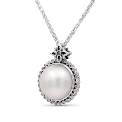 Pearlicious 15.00MM White Pearl Pendant in Sterling Silver with 18K Gold
