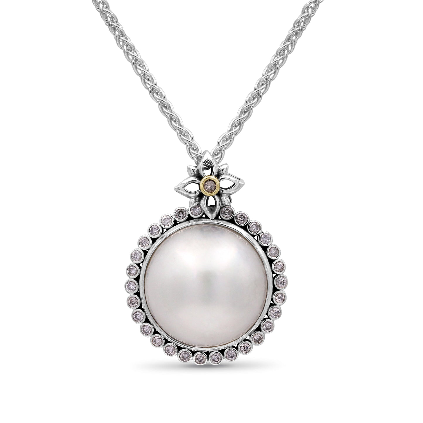 Pearlicious 15.00MM White Pearl Pendant in Sterling Silver with 18K Gold