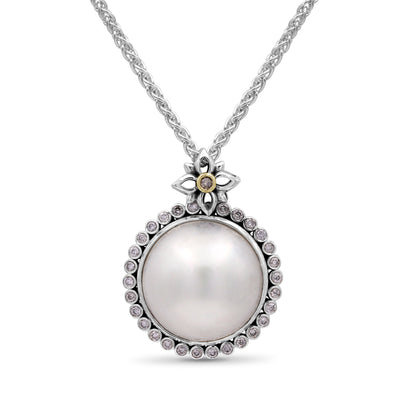 Pearlicious 15.00MM White Pearl Pendant in Sterling Silver with 18K Gold