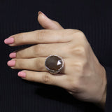 Garden of Stephen Faceted Smoky Quartz and White Mother of Pearl Dome Ring in Engraved Sterling Silver