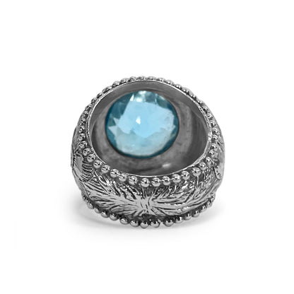 Garden of Stephen Blue Topaz Ring in Engraved Sterling Silver